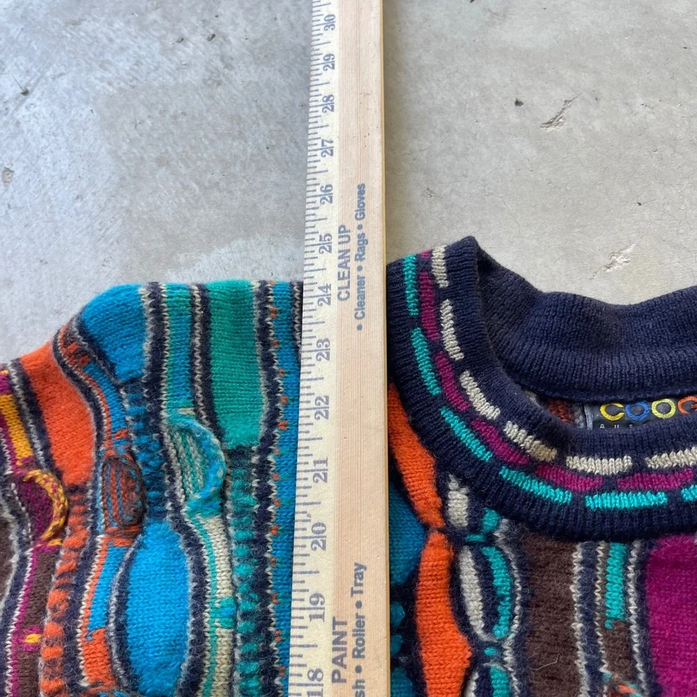 Vintage Coogi Australia 100% Wool 3D Knit Multi-Color Sweater Mens Large L
